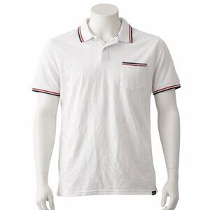 Ben Sherman Classic White Polo - Red & Black Plaid Collar Accents - Size L